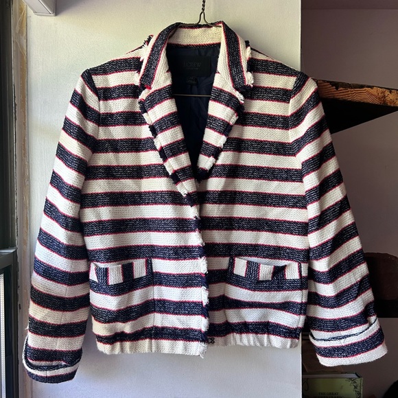 J. Crew Tweed Blazer Nautical Stripes - Picture 2 of 6